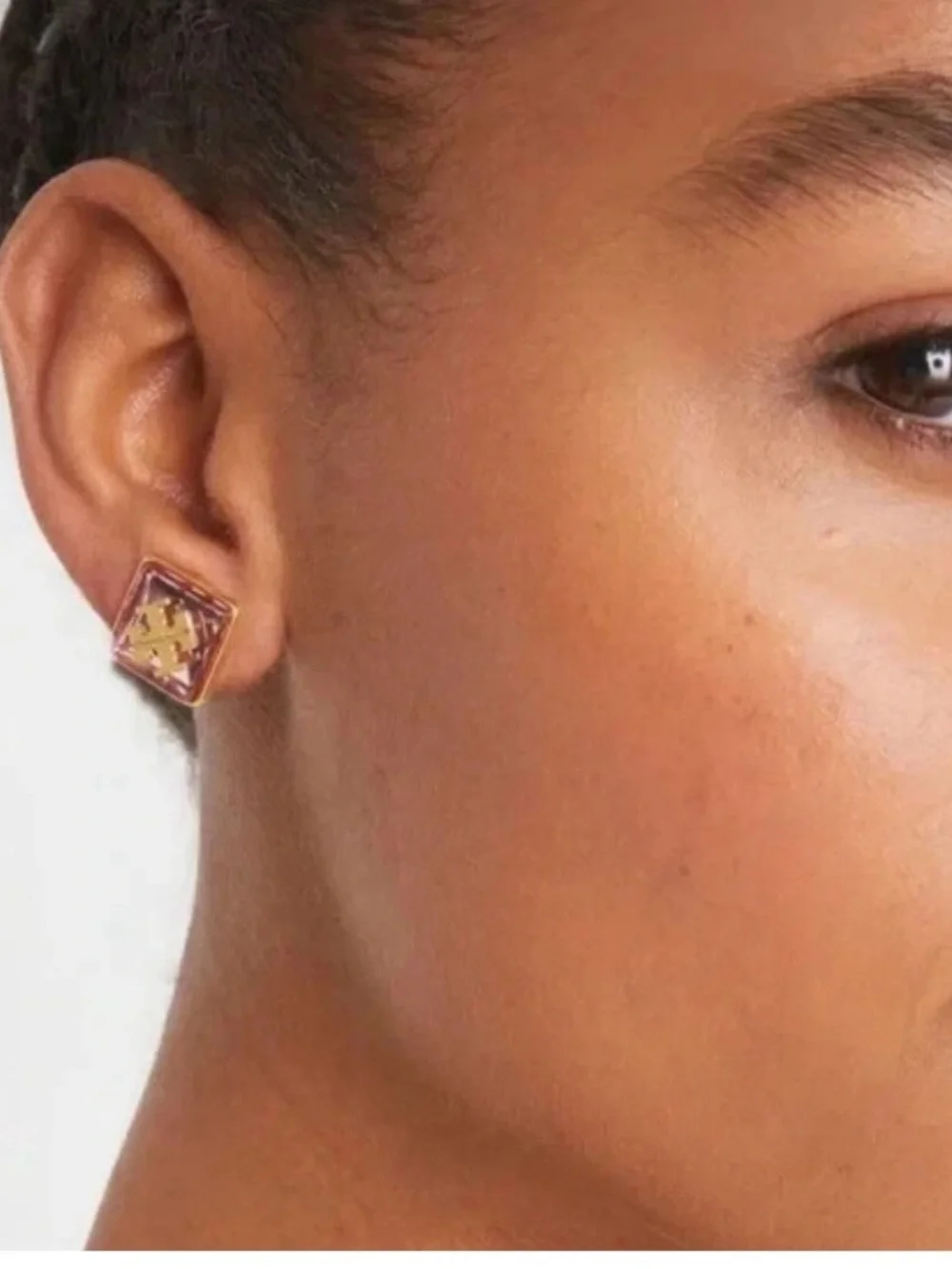 TORY BURCH Resin Purple Gold Logo Stud Earrings NEW $129
